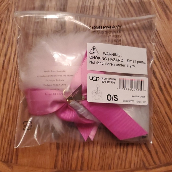 UGG BOW Pom Charm Key Fob GOLD PINK New rare - Picture 3 of 4